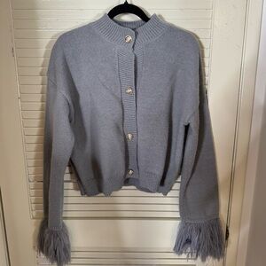 Gray Feather Cuff Women's Sweater